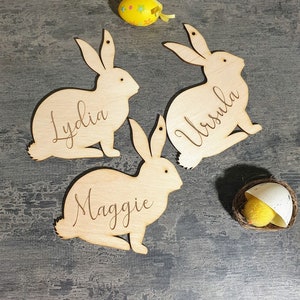 Wooden bunny basket tag Easter decorations Custom Easter basket decor egg hunting Easter Place cards Rabbit place card Easter decor