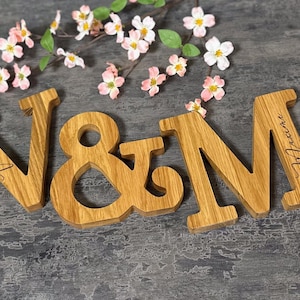 Conjunto de 3 letras de madeira para casamento Letras de madeira autônomas para casamento Números de madeira Letras grandes de madeira para artesanato Cartas em branco Madeira em branco Carvalho