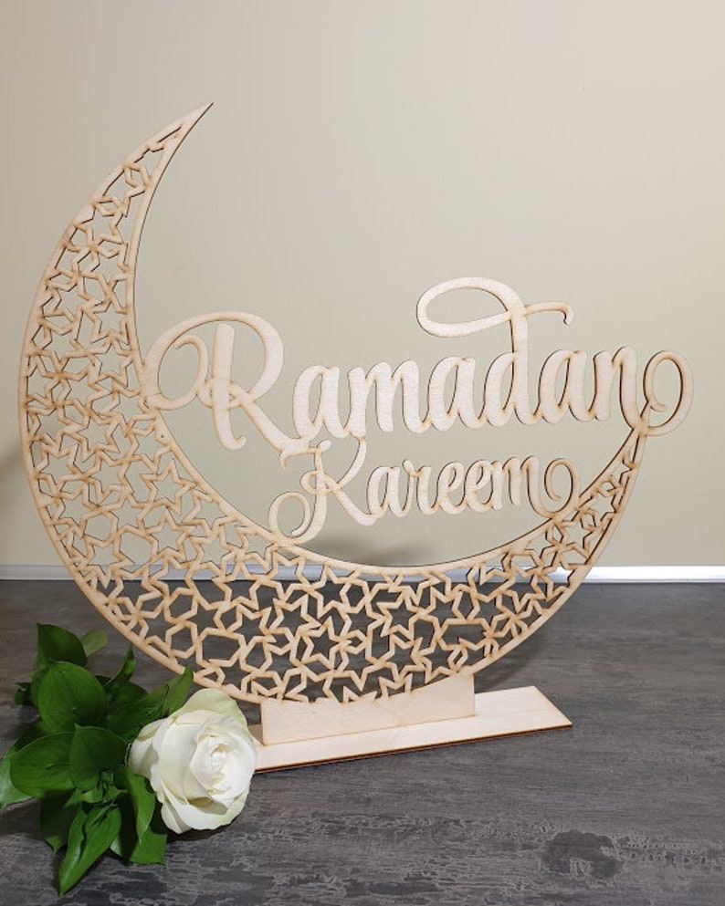 Freestanding Ramadan Mubarak moon sign Ramadan Kareem Sign Blessed Ramadan wall sign Moon Eid Mubarak Islamic gifts Islamic moon wooden sign image 6