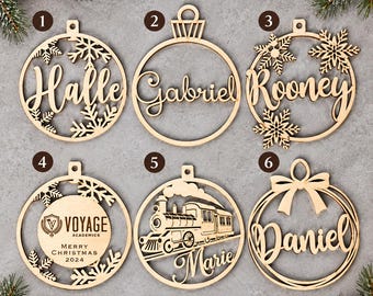 Personalized Wooden Christmas Ornaments, Custom Laser Cut Baubles with name