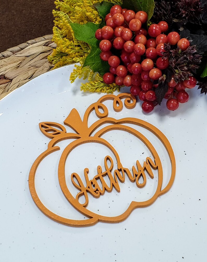 Thanksgiving place cards orange pumpkin table decor pumkin place cards laser cut thanksgiving name cards Laser Cut wooden Place Cards image 6