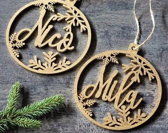Personalizza decorazioni natalizie Palline per alberi di Natale Decorazioni per alberi di Natale Ornamenti con nomi tagliati al laser Etichette regalo personalizzate per NATALE con nome Decorazione
