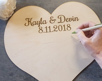 14" Large wooden Heart guest book Large laser cut heart wooden big heart Custom Wedding heart Please sign a heart for Wedding Guestbook