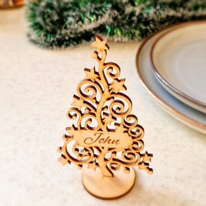 Kerstboomplaatskaarten Op maat gemaakte vrijstaande kerstboomornament Kersttags Tafeldecoraties Op maat gemaakte GOUD spiegelende kerstbomen