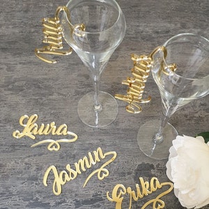 Birthday place cards Wedding place cards Laser cut names with a decor Custom wine charm Wedding wine charms Gold wine charms glass charms