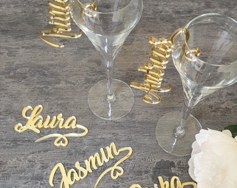 Birthday place cards Wedding place cards Laser cut names with a decor Custom wine charm Wedding wine charms Gold wine charms glass charms