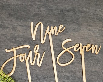 Wooden Table numbers with stick Wooden Table numbers for the vase Custom wedding table numbers text table number script table Numbers decor