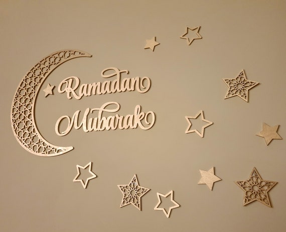 EID Decoración Eid Decoración Ramadán Luna Ramadán Mubarak signo Ramadán  Kareem Ramadán Eid luna decoración de la pared islámica signo de madera  islámica -  España