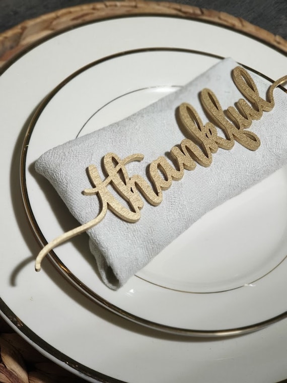 Wood Word Thankful Place Card Settings Thanksgiving Plate Decor Wood Word Thankful Place Card Settings Thanksgiving Plate Decor
