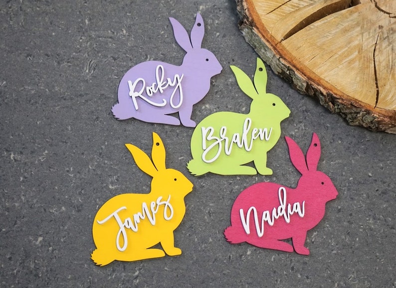 Easter Basket Tags Bunny Easter Tags Personalised Rabbit Easter Basket Tags Name Easter Decoration custom Easter Place cards Easter Gifts image 4