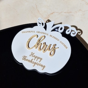 Pumpkin Thanksgiving decor Thanksgiving table decor Thankful place cards Pumpkin Wooden Laser Cut Names laser cut cards Thanksgiving signs