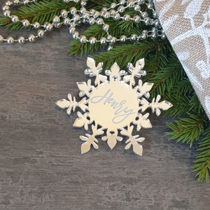 Custom Engraved Snowflake Decoration Hanging Christmas decorations Custom Christmas ornament gold Personalized Christmas Decor image 7