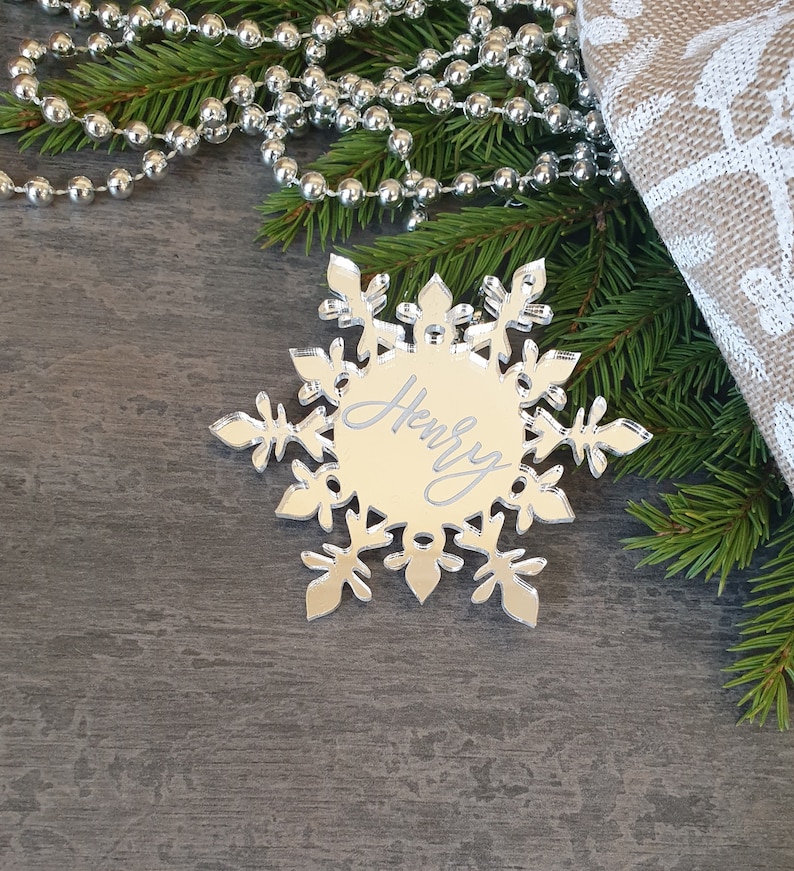 Custom Engraved Snowflake Decoration Hanging Christmas decorations Custom Christmas ornament gold Personalized Christmas Decor image 7