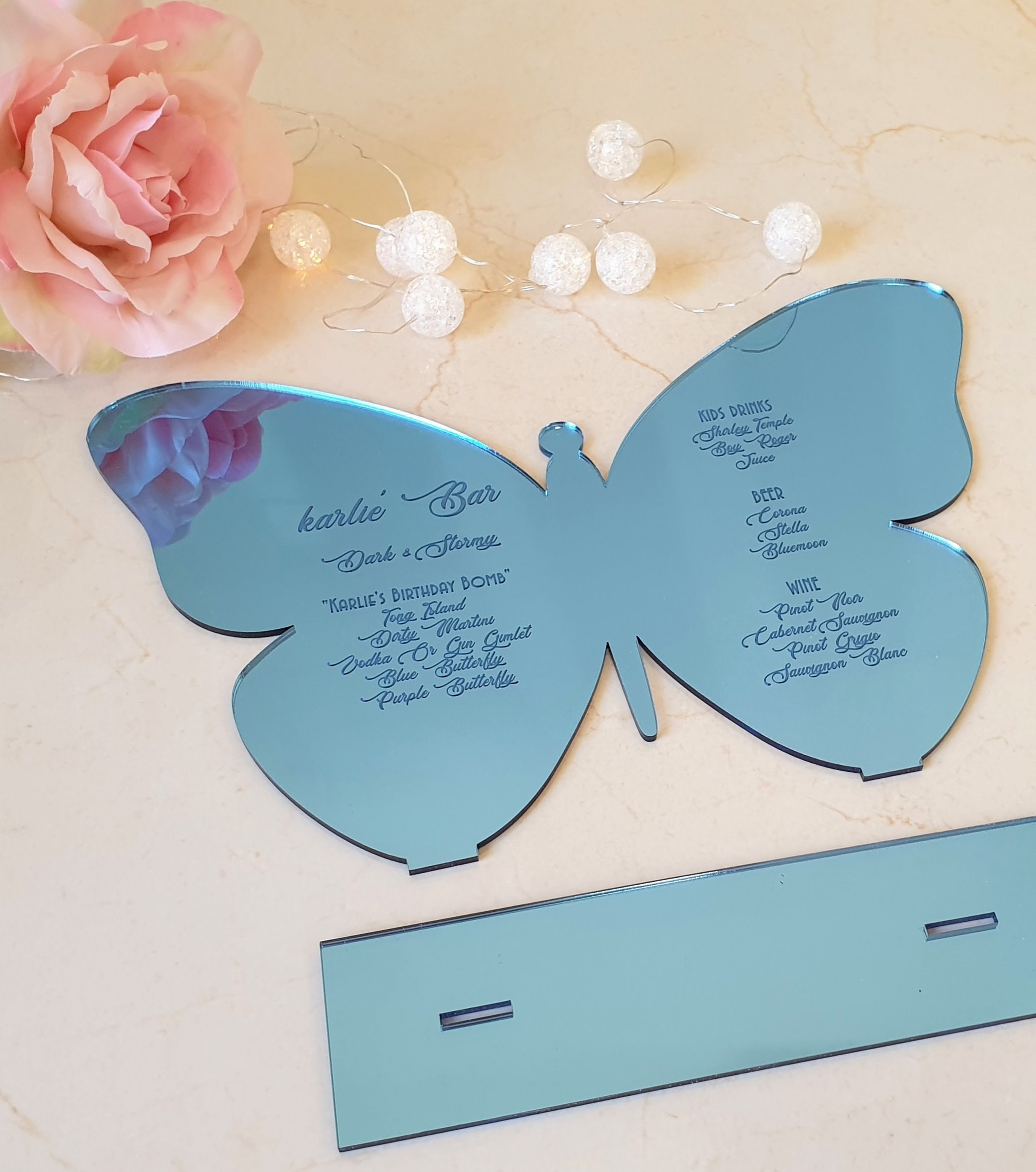 Mirrored Menu Card Gold Mirror Menu Card Engraved Wood Menu Etsy