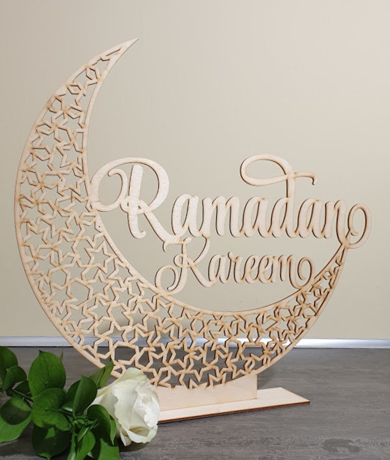 Freestanding Ramadan Mubarak moon sign Ramadan Kareem Sign Blessed Ramadan wall sign Moon Eid Mubarak Islamic gifts Islamic moon wooden sign image 7