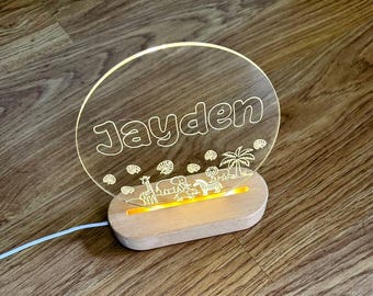 Personalized Baby Night Light: Custom Name Lamp, Exotic Animal Design