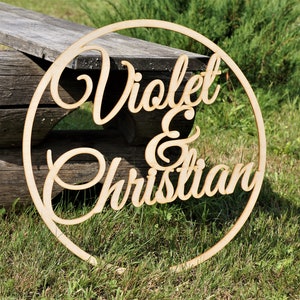 18 inches wedding sign photo sign Backdrop wedding sign wooden backdrop circle with names Custom Circle Wood Sign Custom Wedding Decor