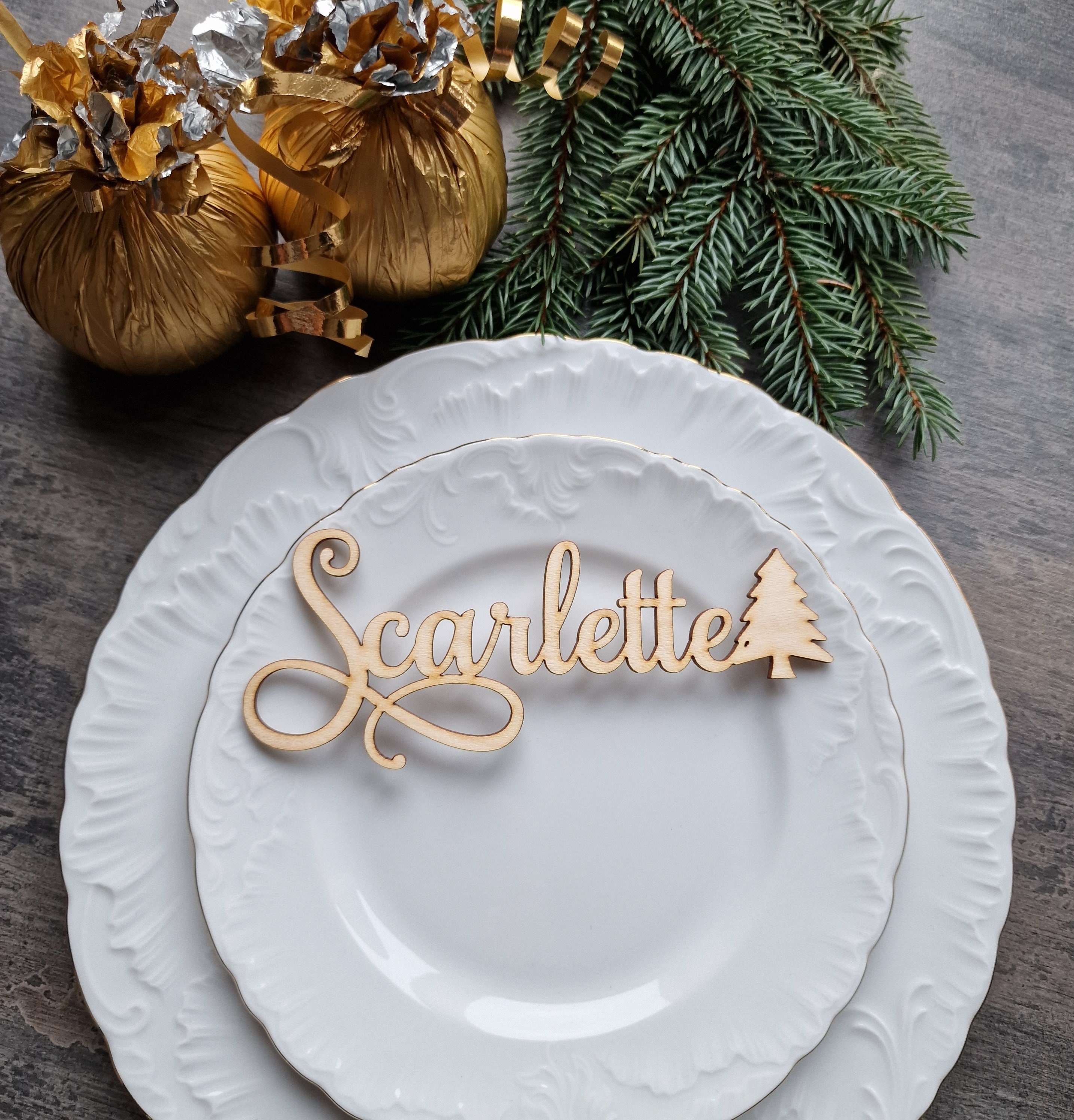 Kerstplaatskaarten Kerstboom Kerstsokken Tags Merry Christmas-cadeautags gepersonaliseerde kersttags met decors, Houten poot