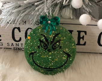 Green Glittery Ornament Christmas Grinch Design