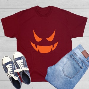 Vampire Pumpkin  Perfect Fusion of Halloween and Gothic Charm - Spooky T-Shirt Emoticon Sarcastic Humor Graphic Novelty tee