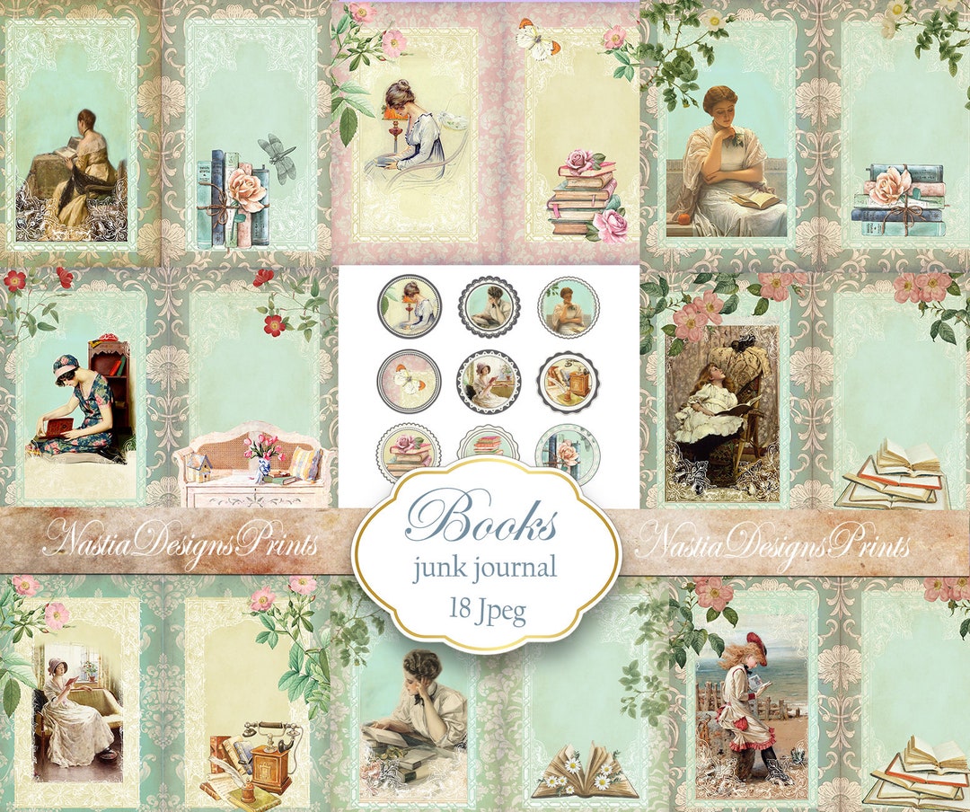 Books Junk Journal Digital Kit Books Printable Journal Junk - Etsy
