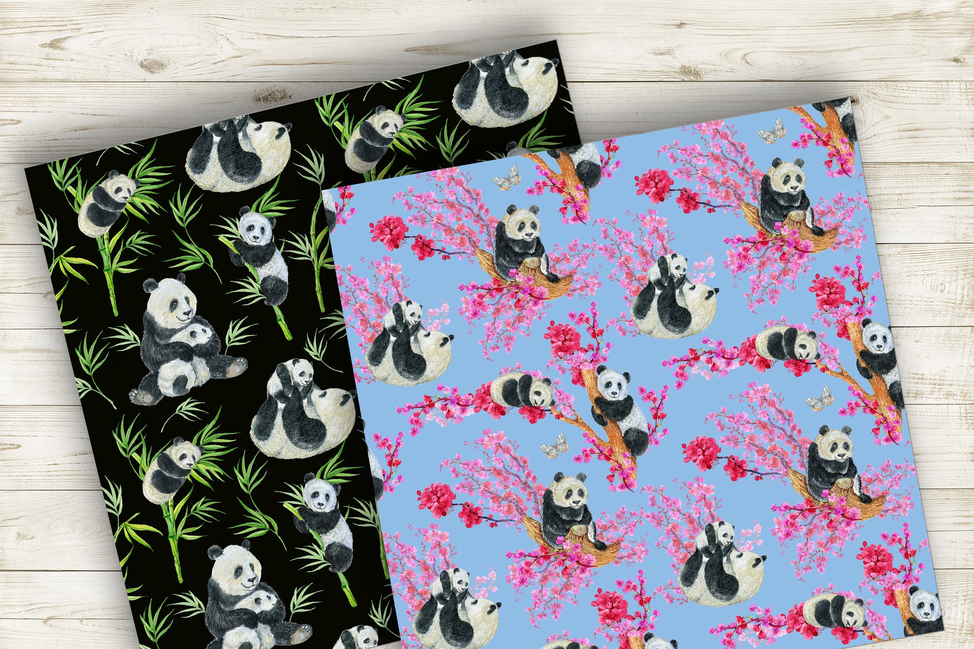 Panda Digital Paper Panda Seamless Patterns Watercolor - Etsy