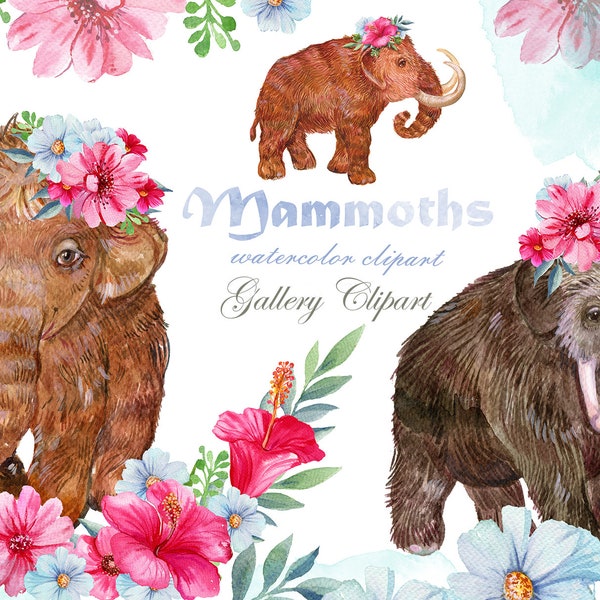 Mammoth clipart watercolor PNG ,ice Age png , Animal Prints