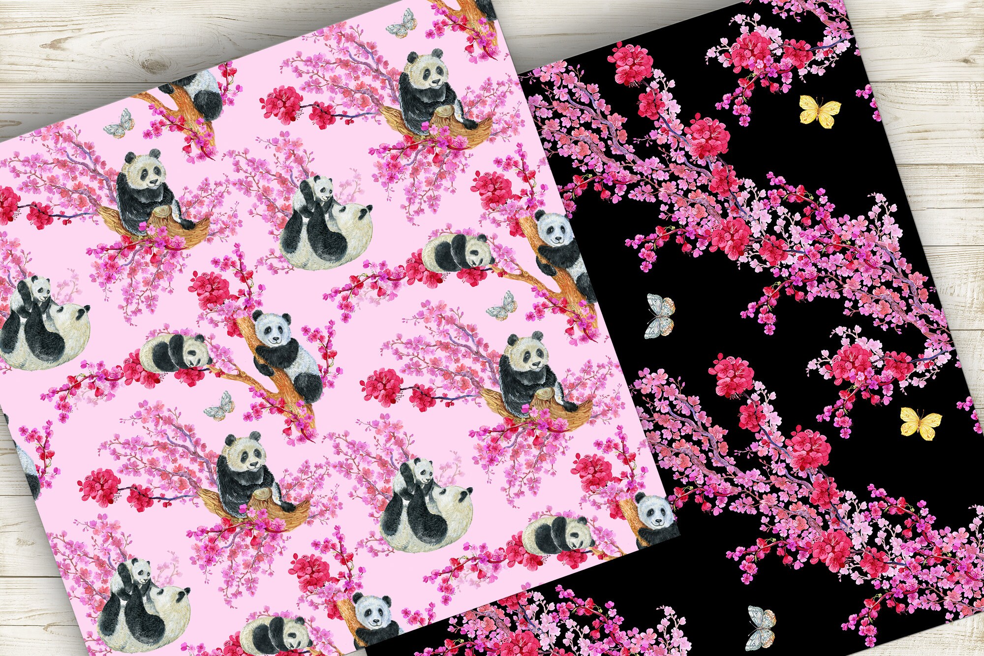 Panda Digital Paper Panda Seamless Patterns Watercolor - Etsy