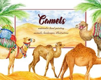 Camels Clipart Watercolor illustrations Watercolor animals clipart. Camel Clipart, Camel Printable