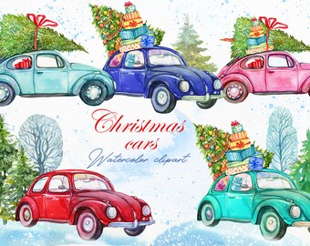 Christmas Cars  PNG clipart, holiday clipart, digital clipart