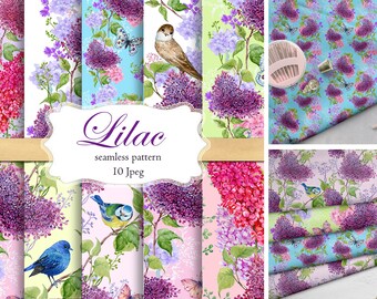 Lilac Watercolor Seamless Botanical Pattern Spring digital paper