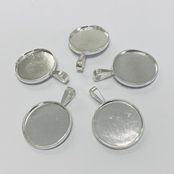10 à 500 Supports pendentif de cabochon plat rond couleur argent 25 mm (x10 - x100 - x500)