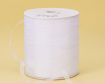 Ruban d'organza de nylon, blanc, 6 mm- 5 mètres ou 400 mètres (la bobine) - idéal DIY