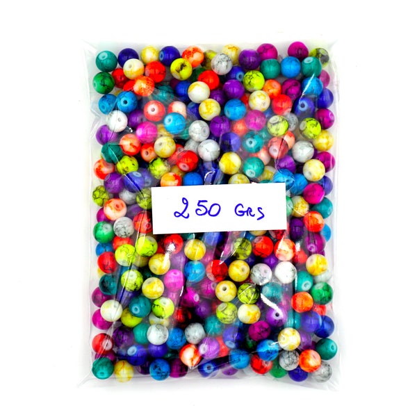 Perles marbrées multicolores - 8 mm - 250 grammes