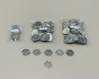 10 a 100 Soportes colgantes de cabujón plano redondo conectores color plata de 25 mm