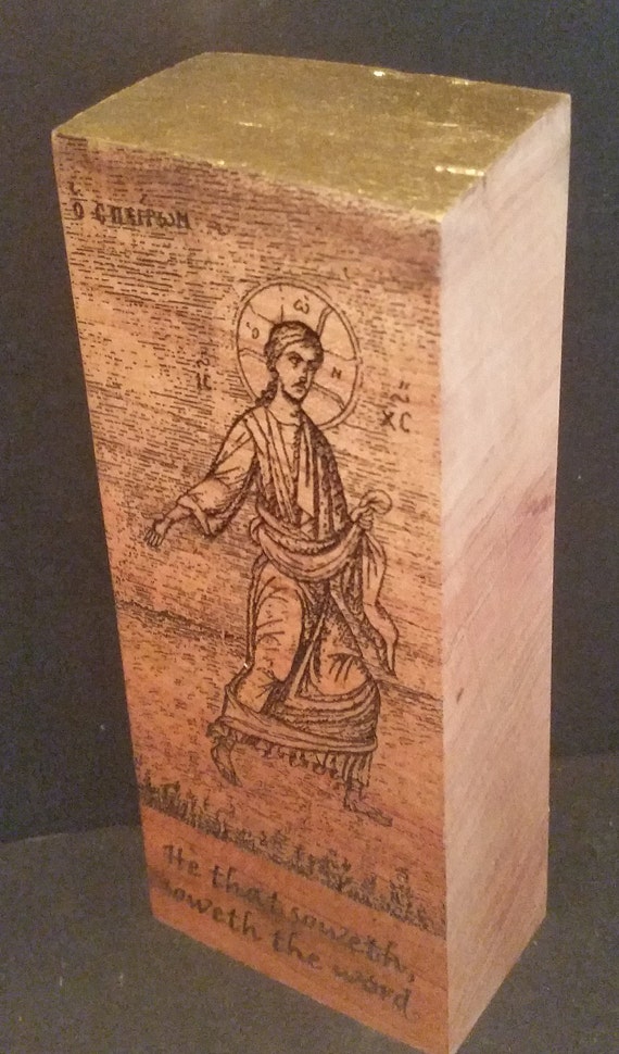 Christ the Sower Gilded Wood Block 7H x 3W x 1.75D