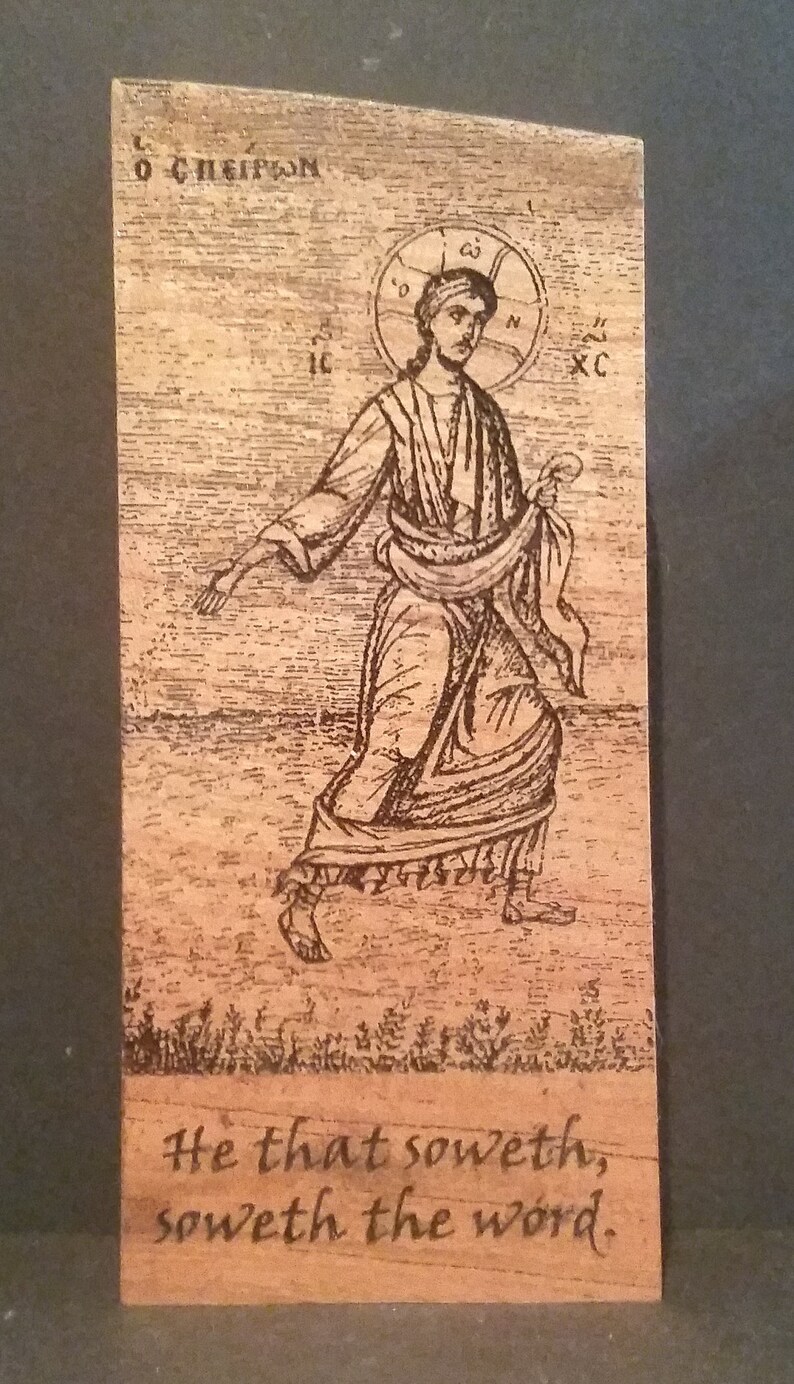 Christ the Sower Gilded Wood Block 7H x 3W x 1.75D