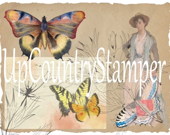 Butterflies, Vintage Ephemera,Journal Kit,post cards,Junk Journal,Digital Download,Printables,Journal Pages,Shabby Chic,greeting cards