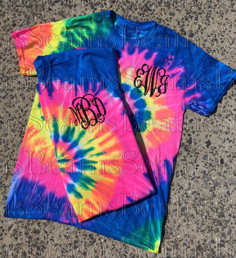 Tie Dye Monogram T-shirt Rainbow Tie Dye Monogram Shirt Tie - Etsy