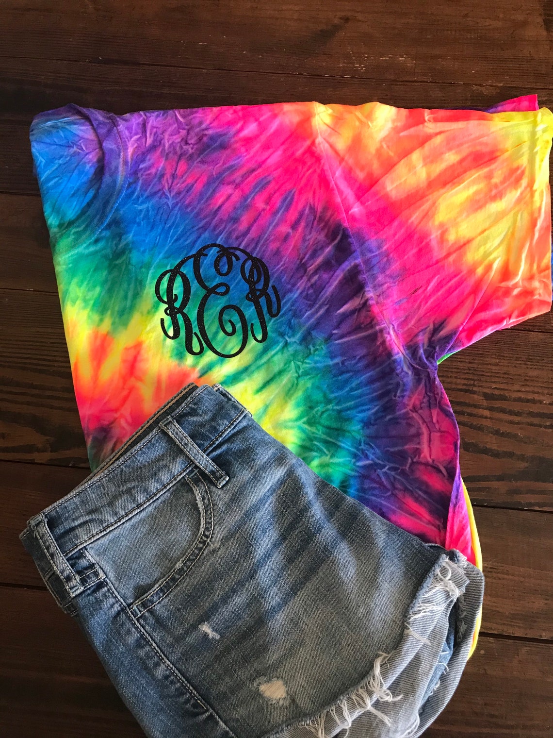 Tie Dye Monogram T-shirt Rainbow Tie Dye Monogram Shirt Tie - Etsy