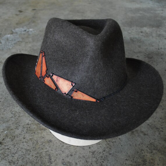 Black Wide-Brim Wool Hat with Geometric Band Black Fedora Hat, Wide Brim Hat, Extra Wide Band, Wool Felt  main image 4