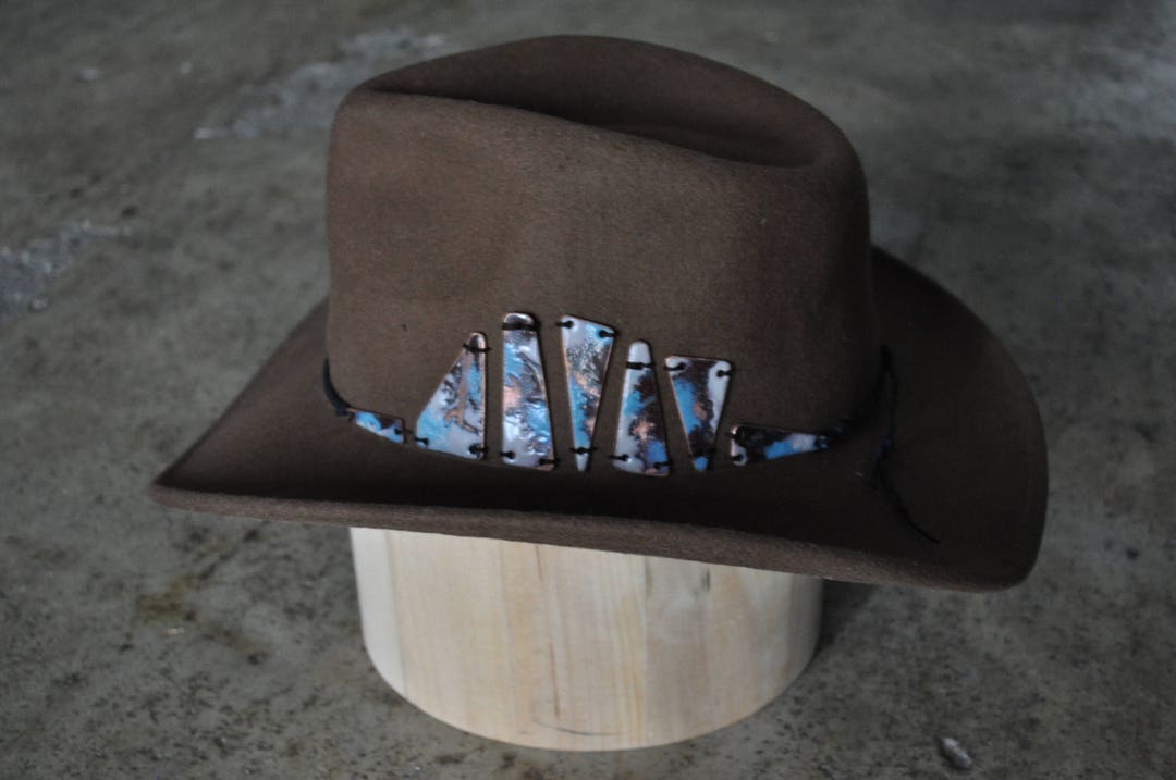 YUMI Brown Western Cowboy Hat Turquoise Embroidered NWT Light Brown, Camel Western Cowboy, Cowgirl Hat, Turquoise  main image 4
