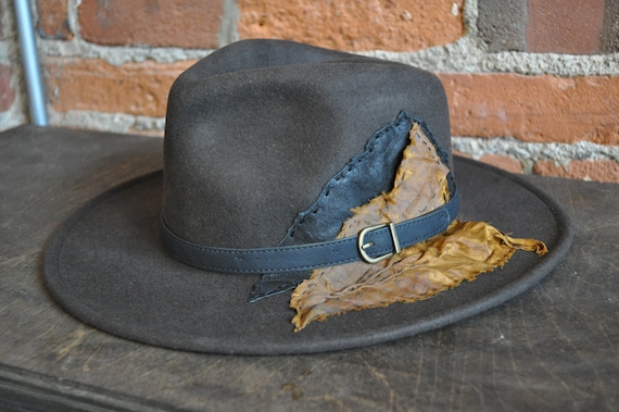 Western - Cowboy Hat - Wool - Brown - Black - Leather - Rust Dye - One of a Kind