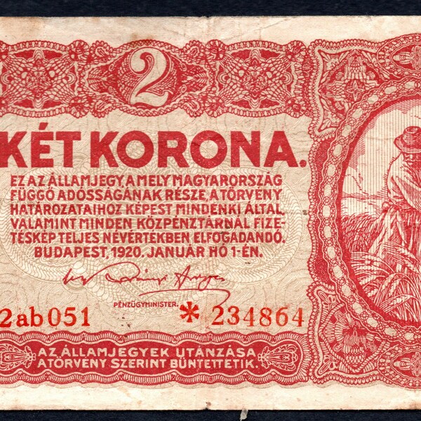 Hungary, 2 Korona, 1920, P-58(2), series 2ab (with* before the six digit serial)