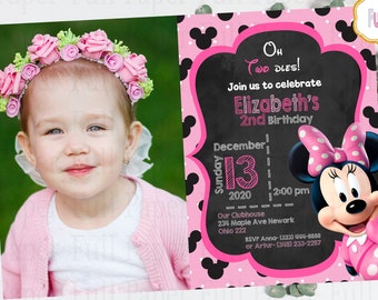 Minnie Invitation With Photo, Minnie Mouse Pink Invitation, Minnie party, Minnie Birthday, polka-oh two-dles-party, Virtual Invitation