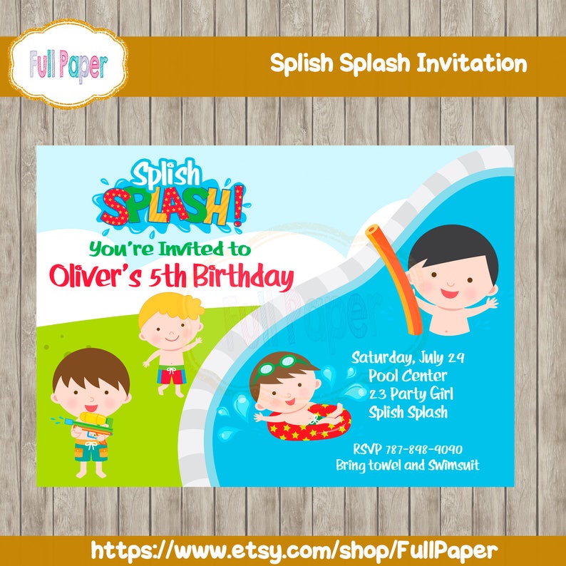 Splish Splash Invitation, Pool Party, Summer, Party Bash, Boy Invitation, Water Gun Party Invitation, Pool Birthday Invitation, Water Bash image 1