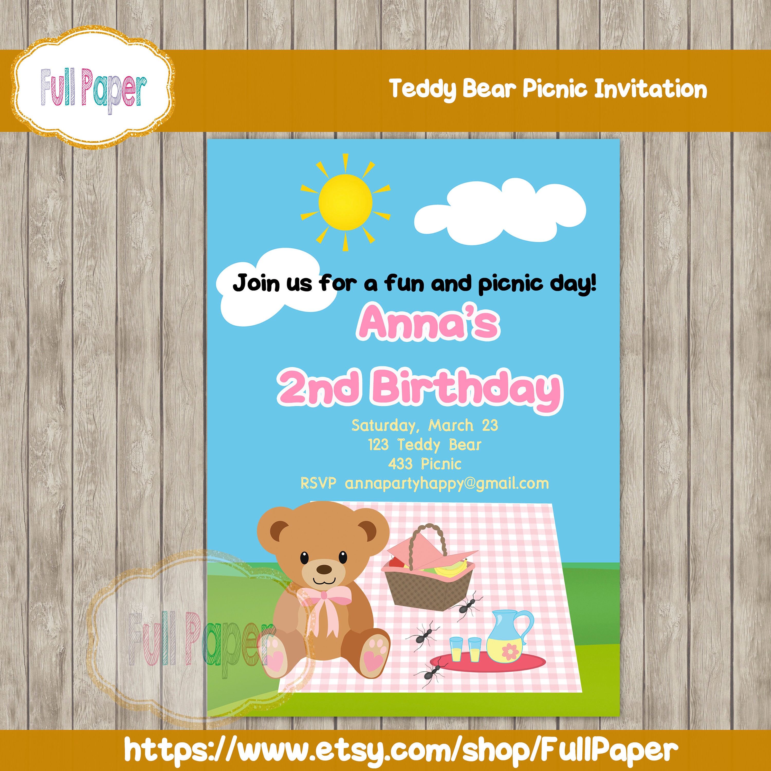 Teddy Bear Picnic Invitation, Teddy Party Girl, Teddy Bear Birthday ...