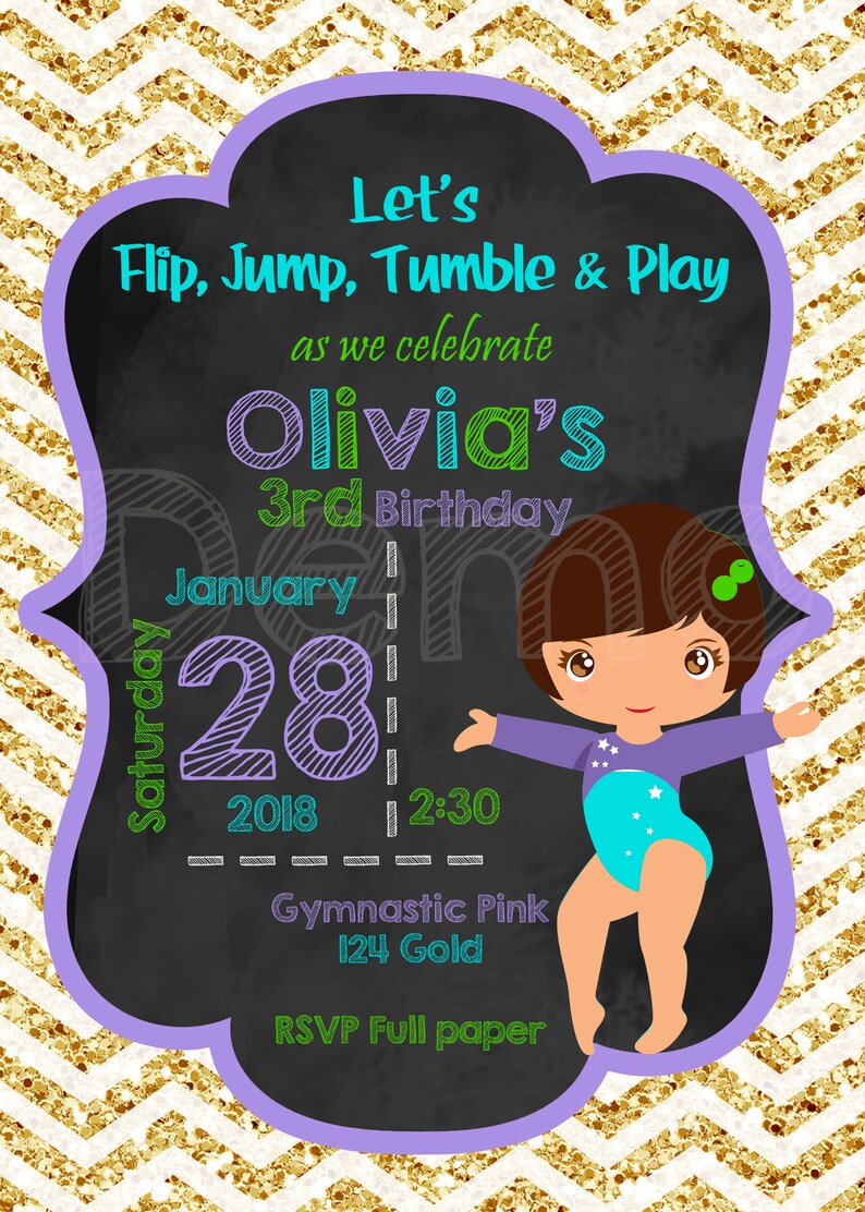 Gymnastic Purple Pink and Gold Invitation Gymnastic African Etsy