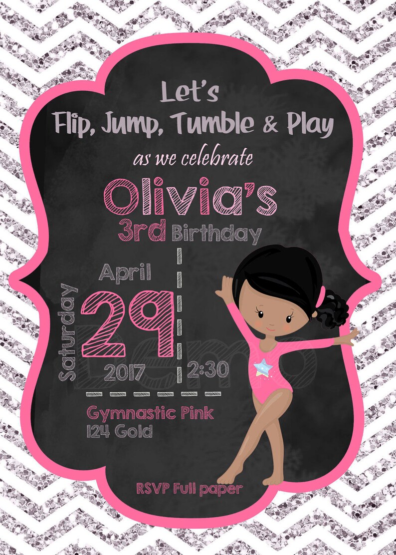 Gymnastic Purple Pink and Gold Invitation Gymnastic African Etsy