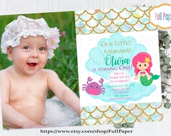 Mermaid Invitation with photo Mermaid Photo Invitation Mermaid Birthday Invite for a Girl Under the Sea Invitation Bash Mermaid Party